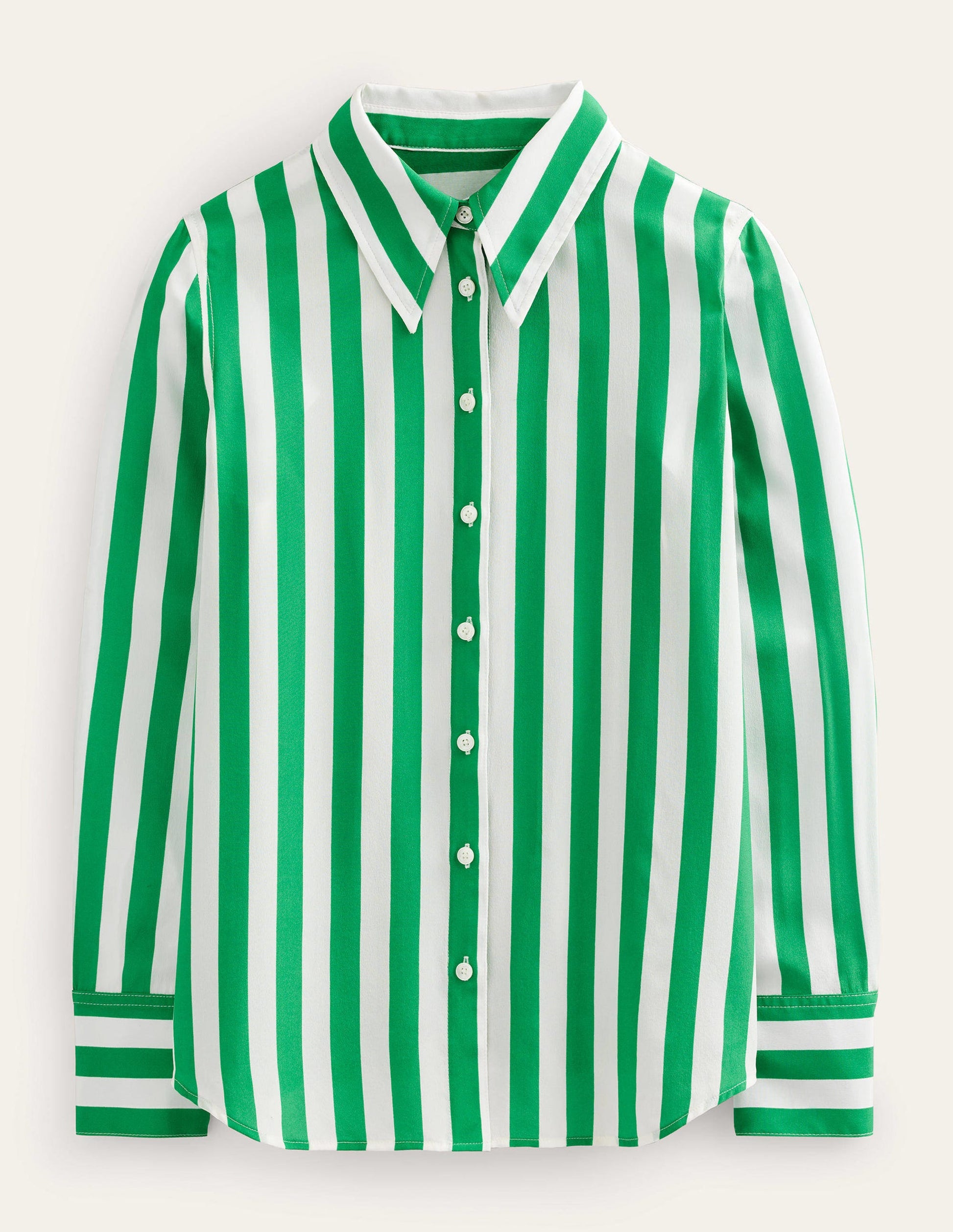 Silk Shirt-Rich Emerald and Ivory Stripe-6