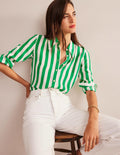 Silk Shirt-Rich Emerald and Ivory Stripe