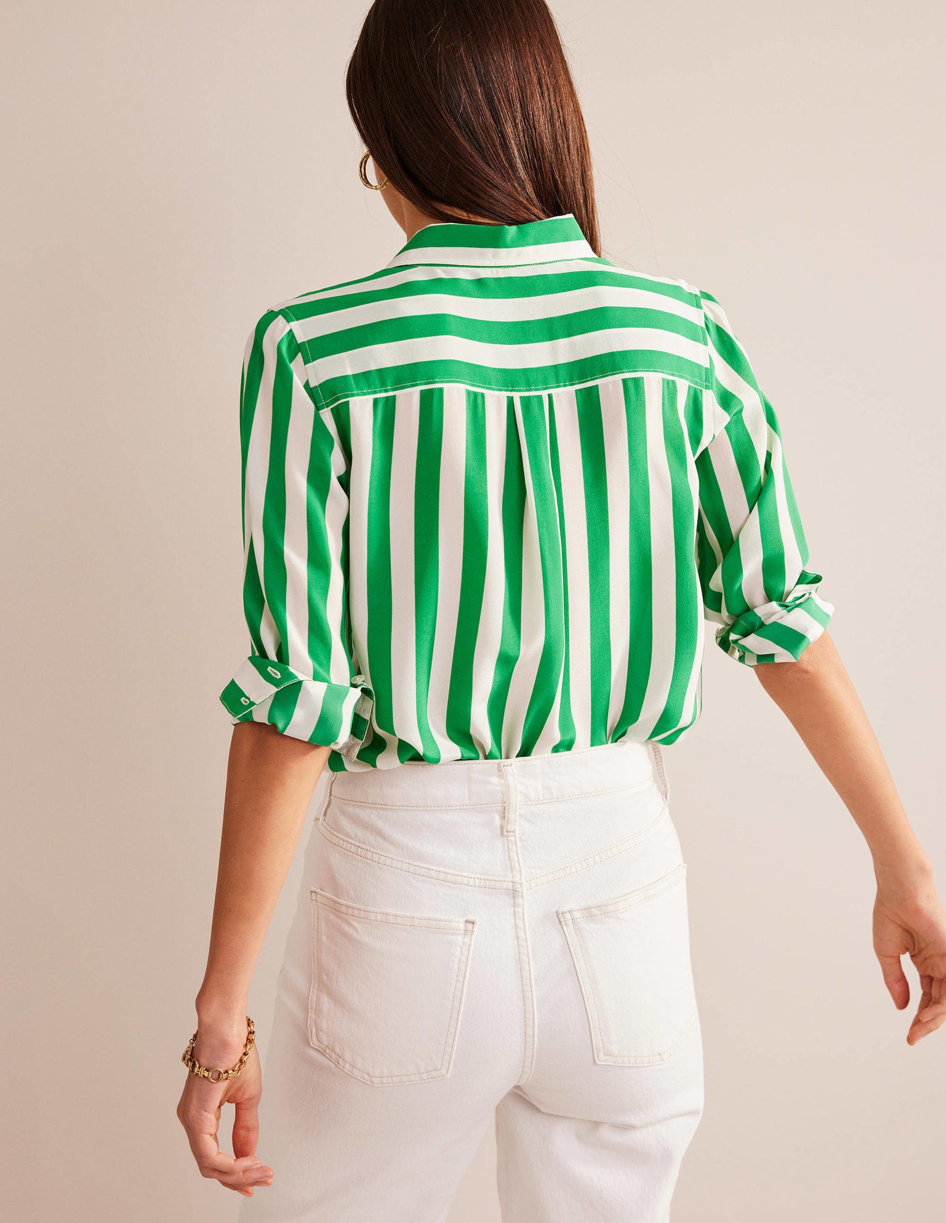 Silk Shirt-Rich Emerald and Ivory Stripe-3