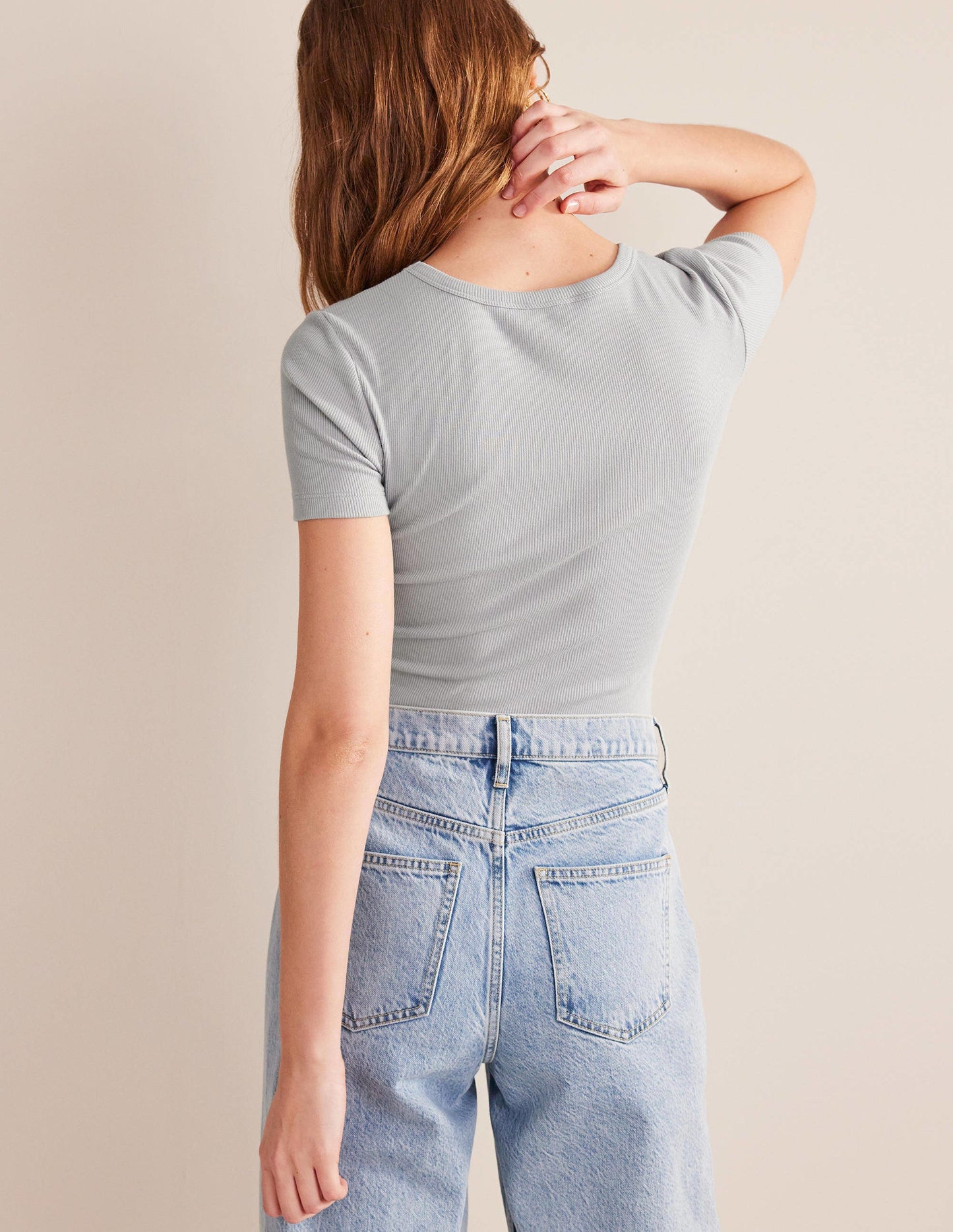 Cotton Ribbed T-Shirt-Pebble