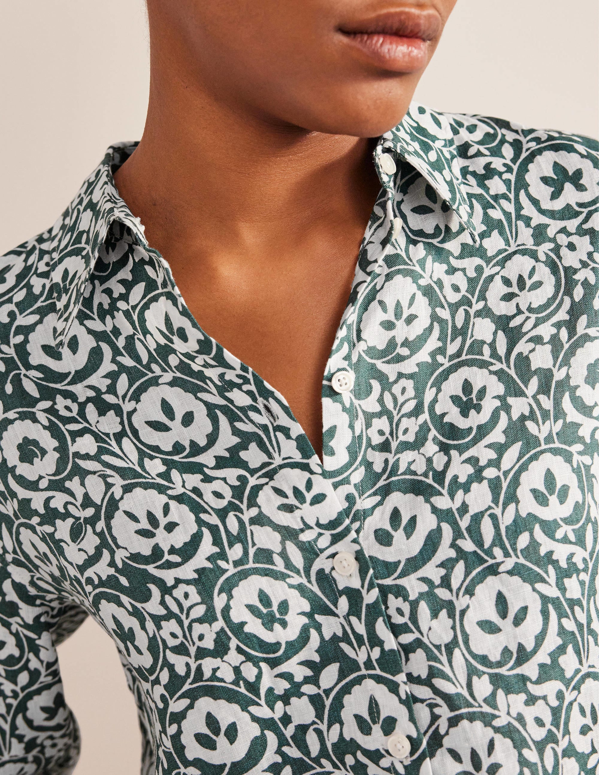New Linen Shirt-Green, Enchanting Bloom - Image 2