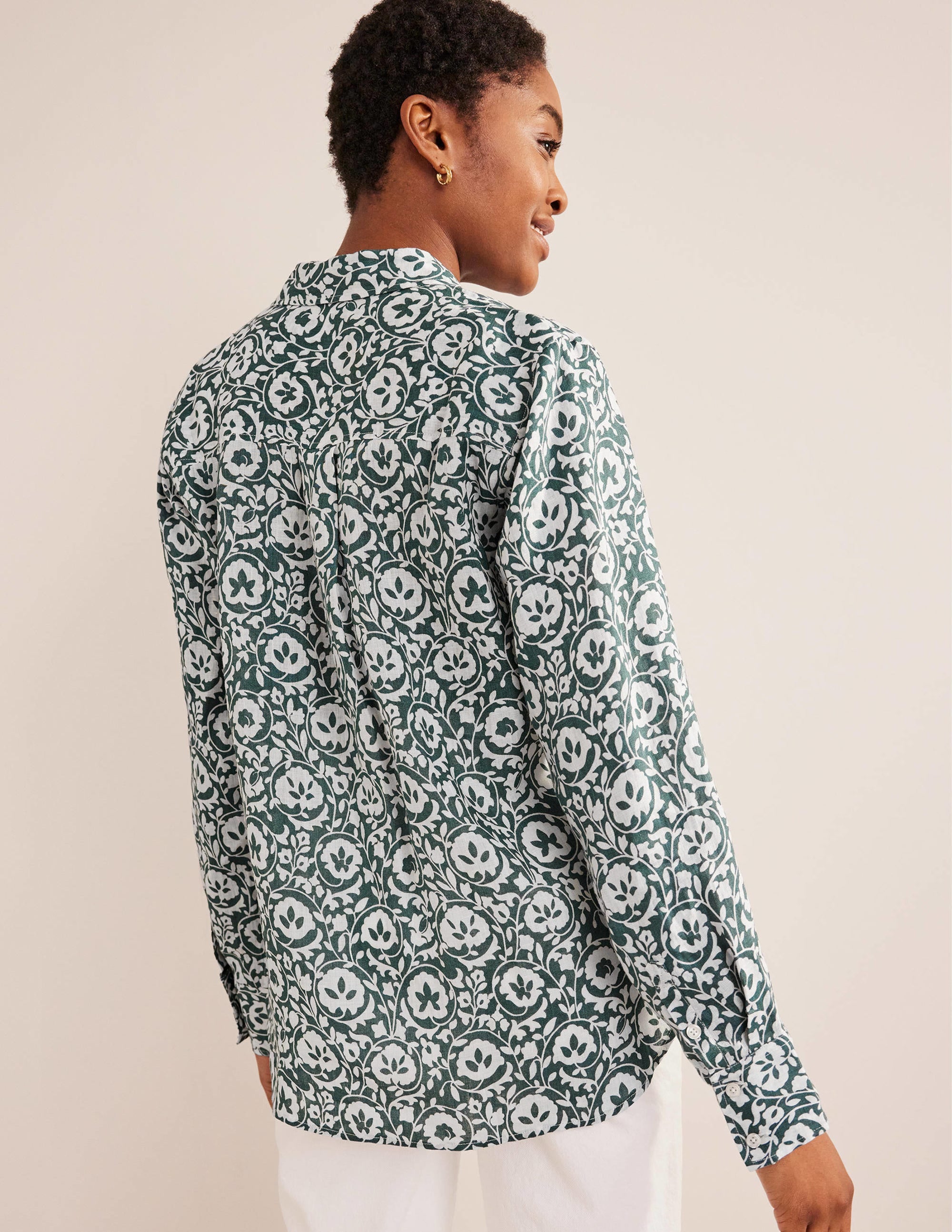 New Linen Shirt-Green, Enchanting Bloom - Image 3