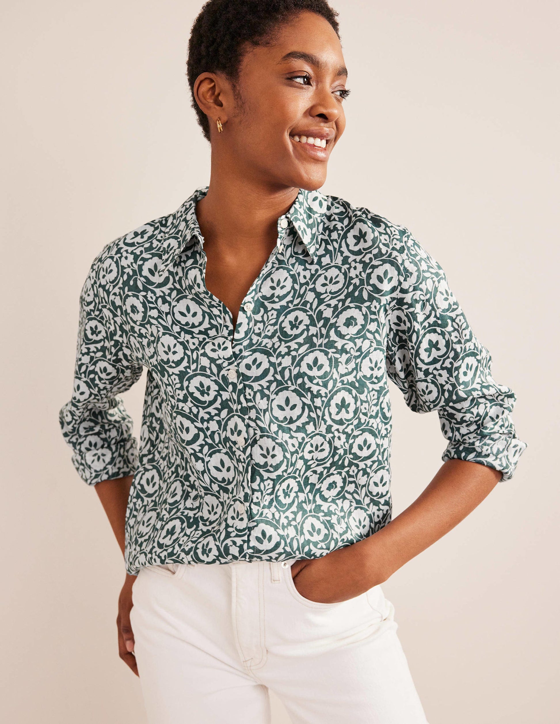 New Linen Shirt-Green, Enchanting Bloom-4