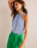 Linen Smocked Halter Top-Chambray