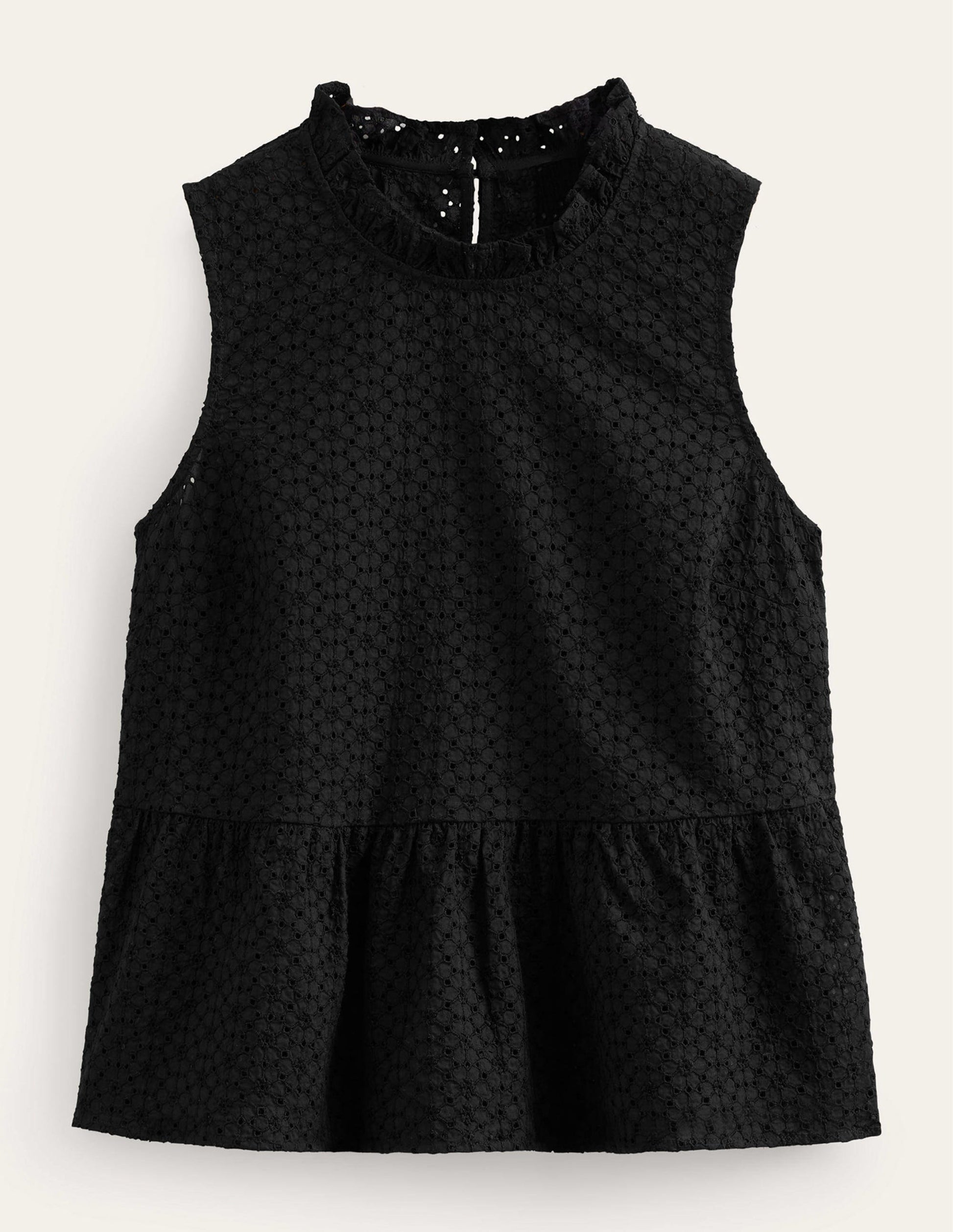 Broderie Peplum Top-Black-5