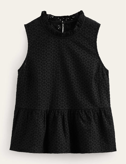 Broderie Peplum Top-Black-5