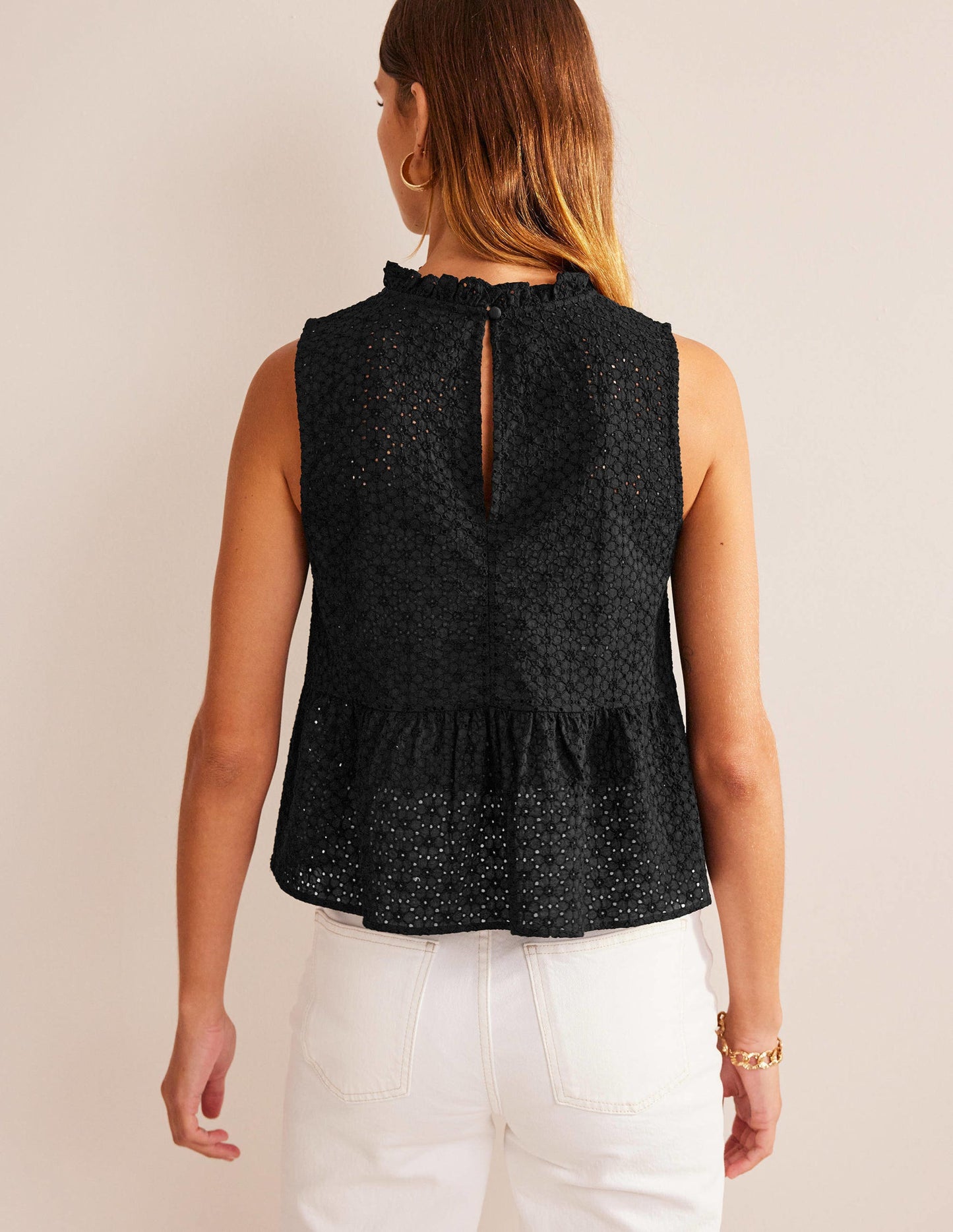 Broderie Peplum Top-Black