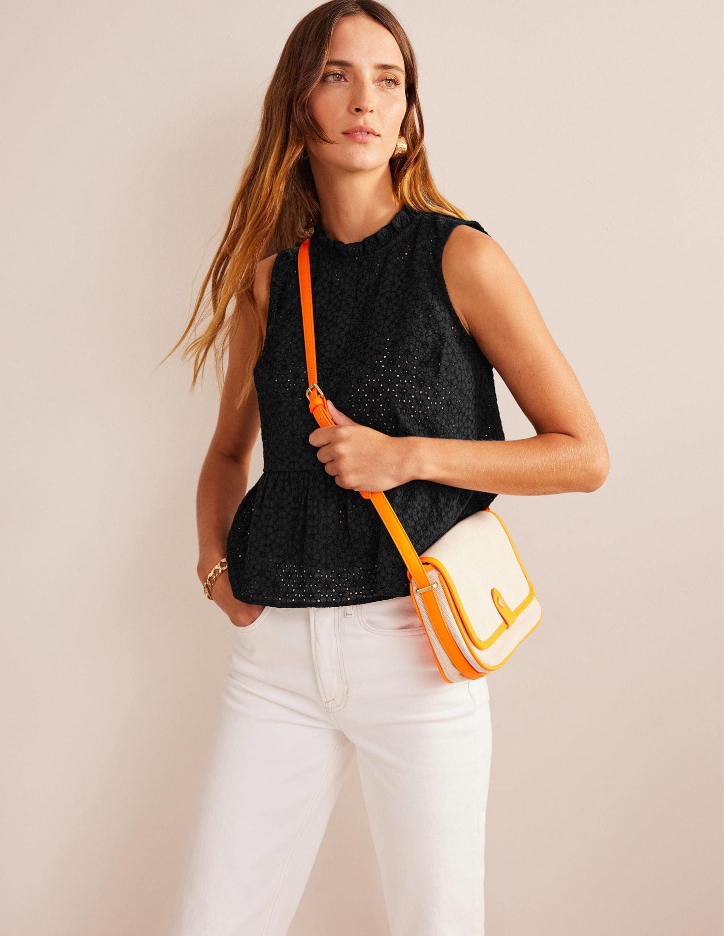 Broderie Peplum Top-Black