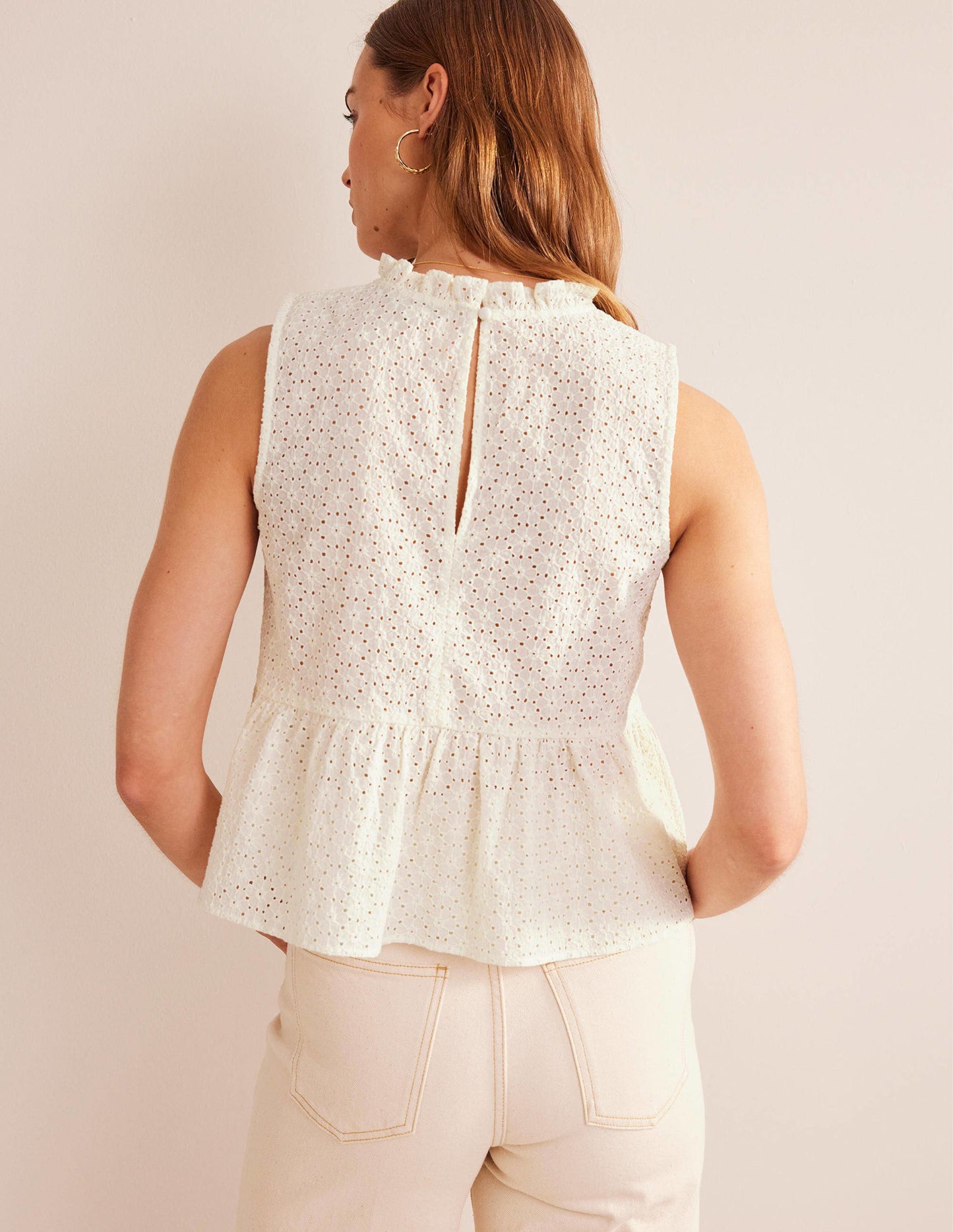 Broderie Peplum Top-Ivory