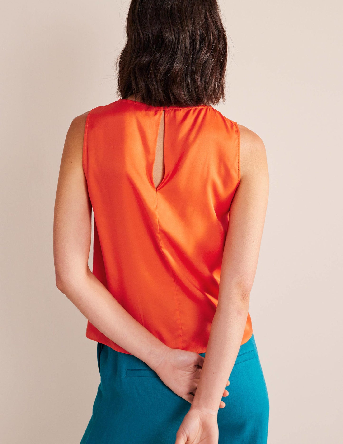 Silk Blend Shell Top-Vermillion Red