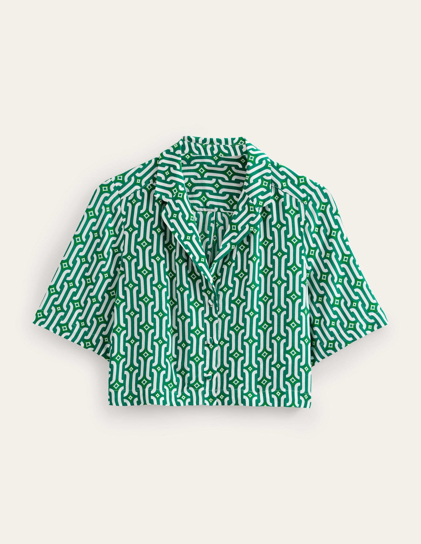 Cropped Revere Shirt-Green, Azure Geo