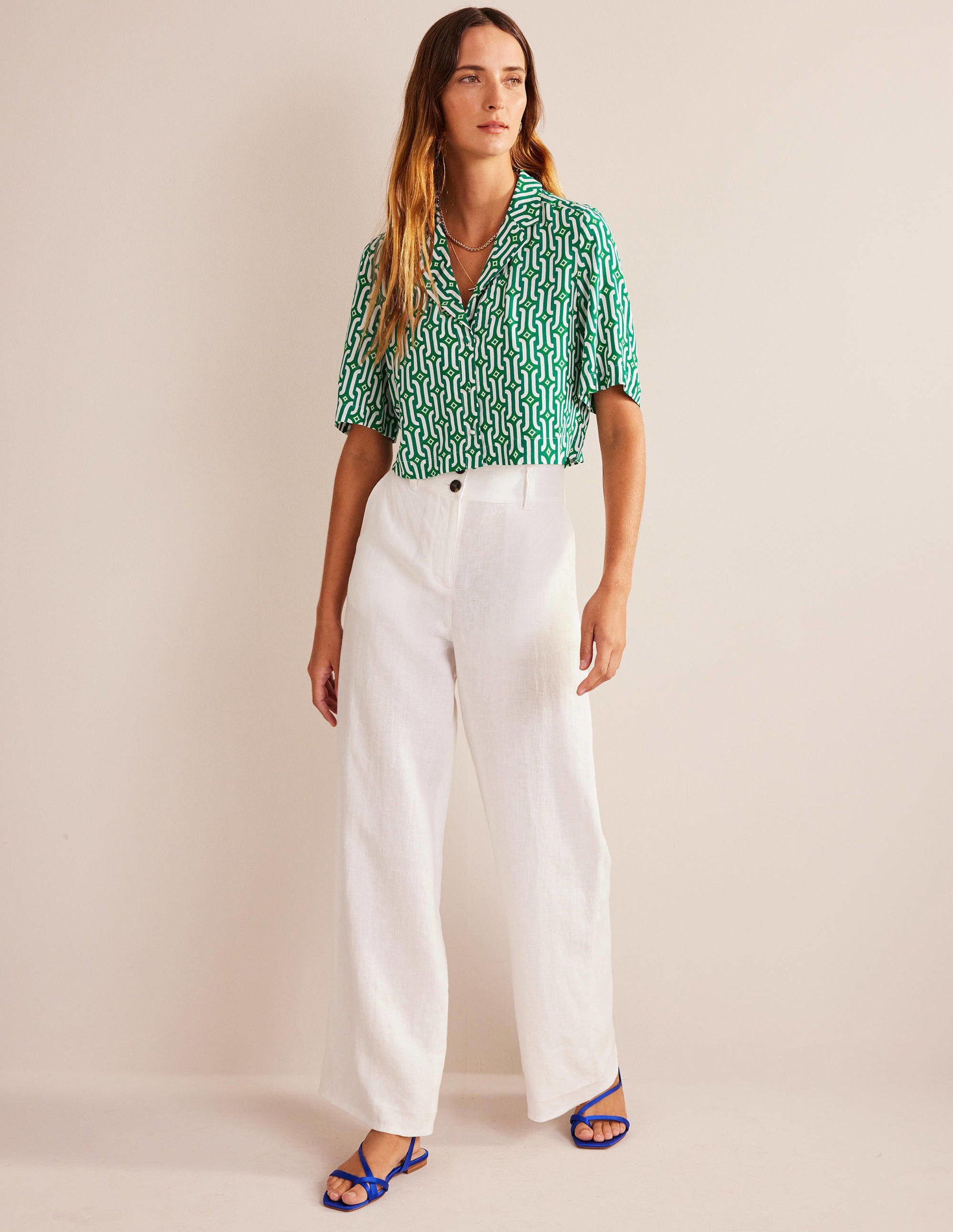 Cropped Revere Shirt-Green, Azure Geo-4