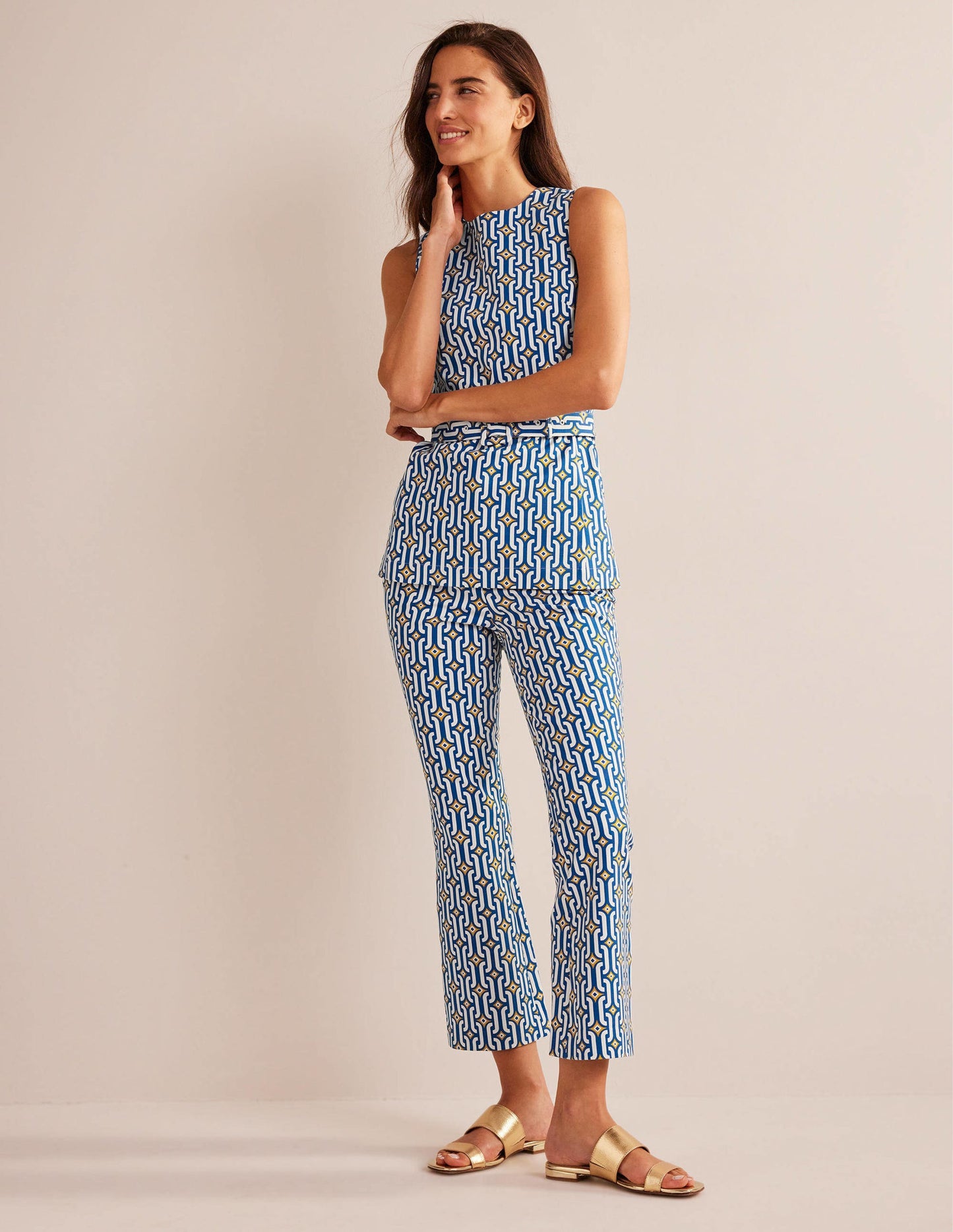 Belted Co-ord Top-Sapphire, Azure Geo