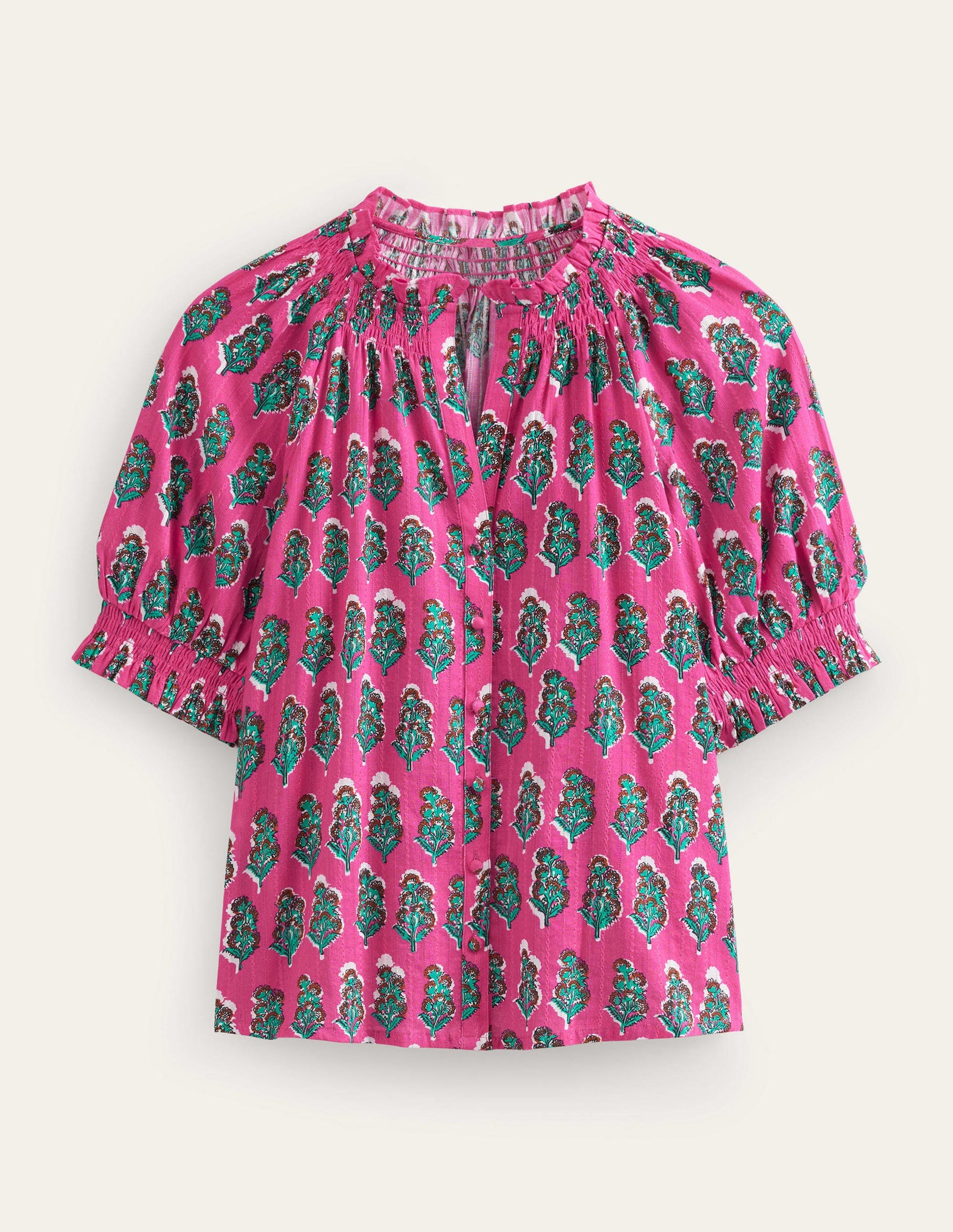 Smocking Detail Pretty Top-Festival Pink, Artisan Bloom-5