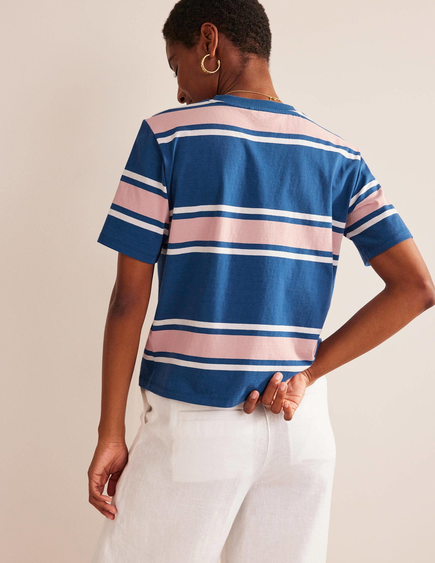 Boxy Stripe T-Shirt-Sapphire/Soft Pink Stripe