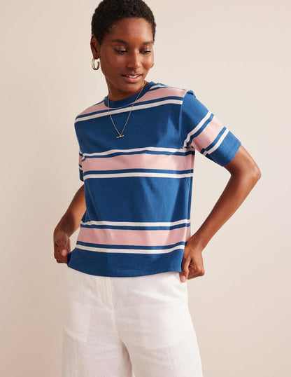 Boxy Stripe T-Shirt-Sapphire/Soft Pink Stripe-4