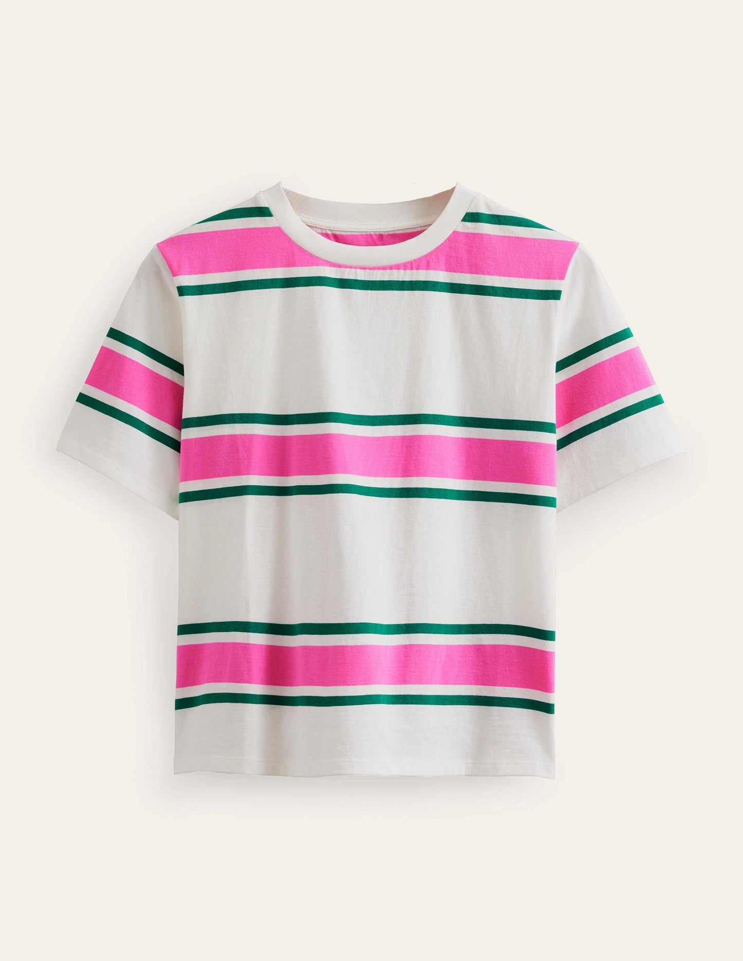 Boxy Stripe T-Shirt-Festival Pink/Bright Emerald