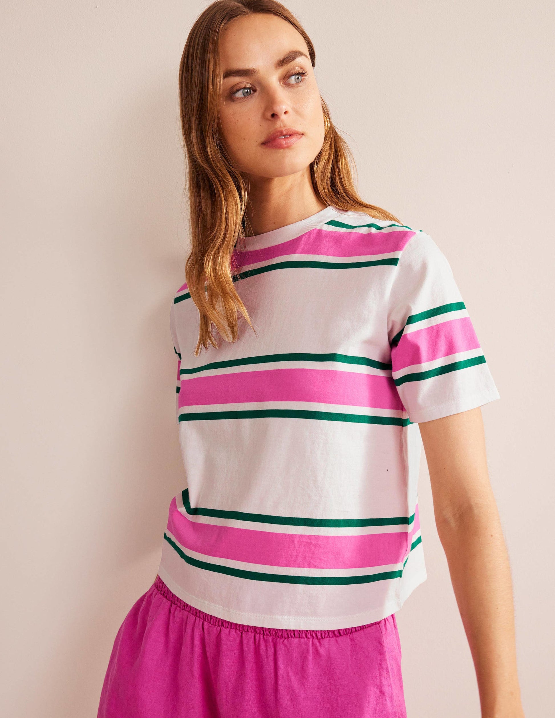 Boxy Stripe T-Shirt-Festival Pink/Bright Emerald-1
