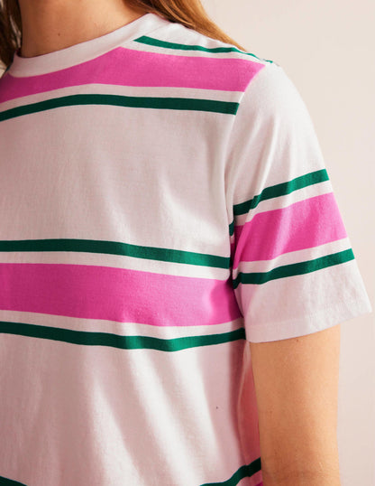 Boxy Stripe T-Shirt-Festival Pink/Bright Emerald-2