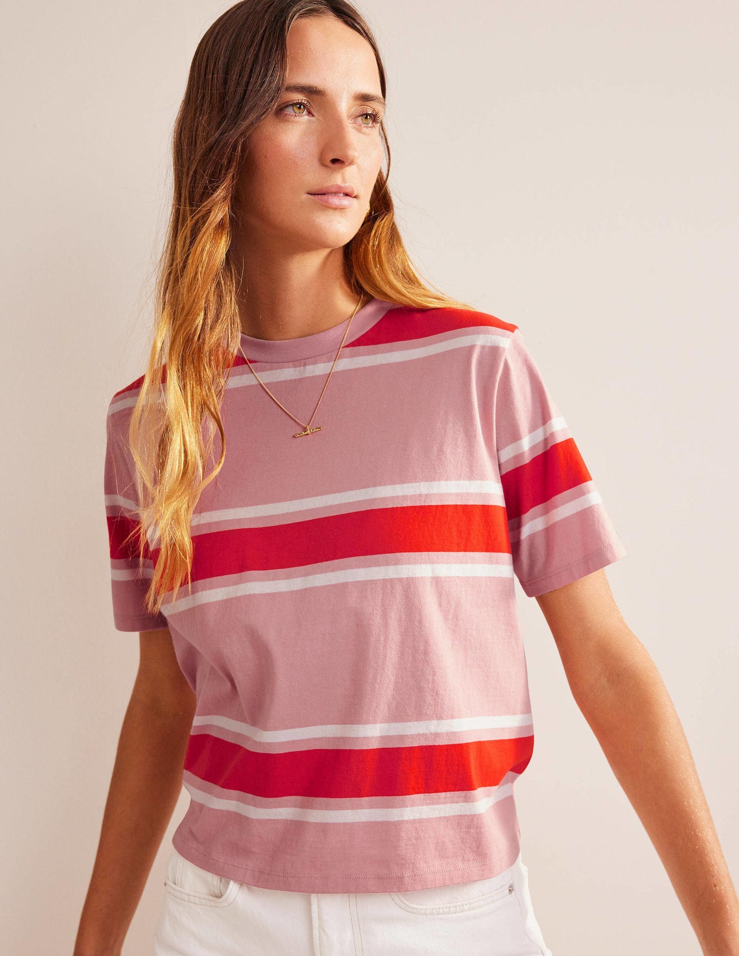 Boxy Stripe T-Shirt-Soft Pink/Orange Stripe