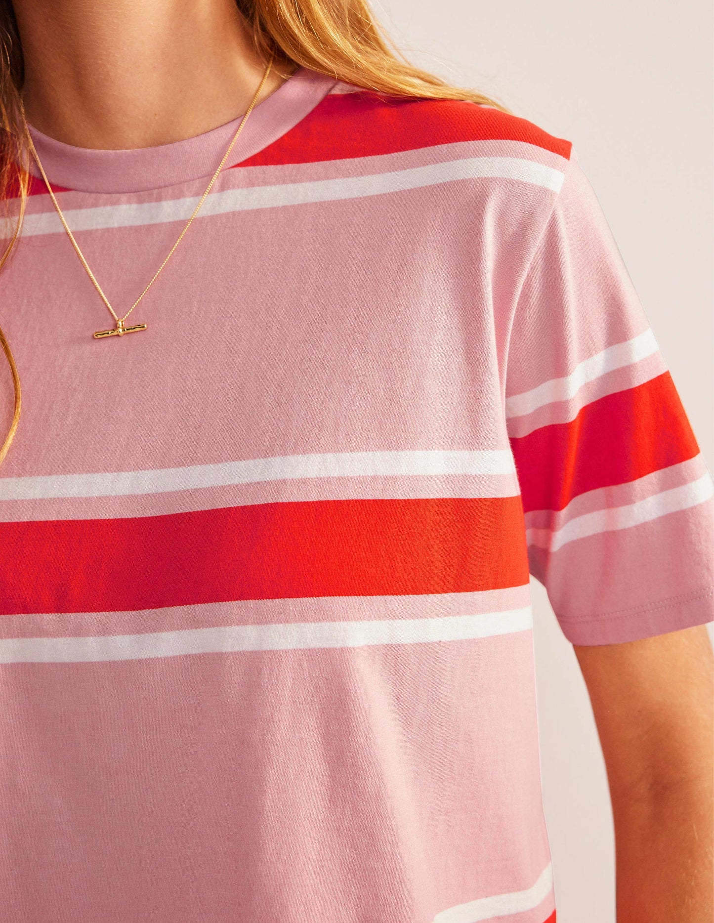 Boxy Stripe T-Shirt-Soft Pink/Orange Stripe
