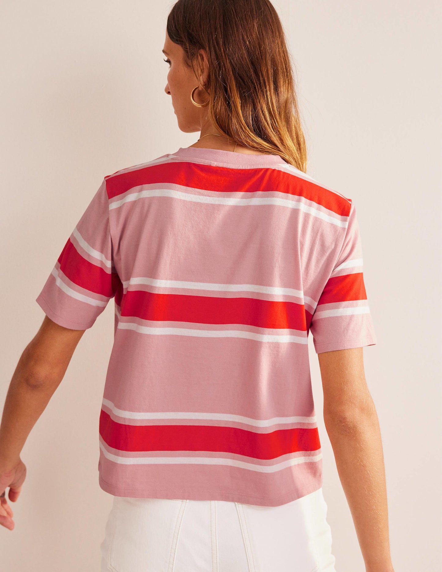Boxy Stripe T-Shirt-Soft Pink/Orange Stripe
