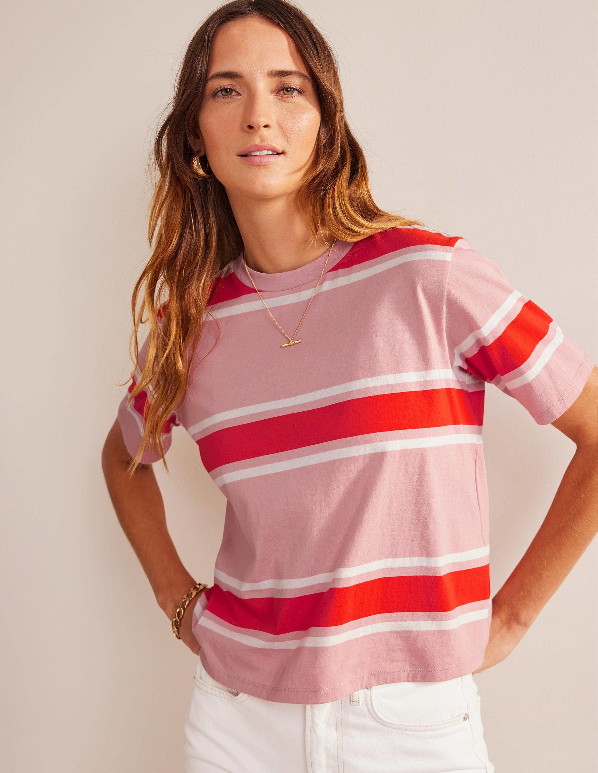Boxy Stripe T-Shirt-Soft Pink/Orange Stripe-4