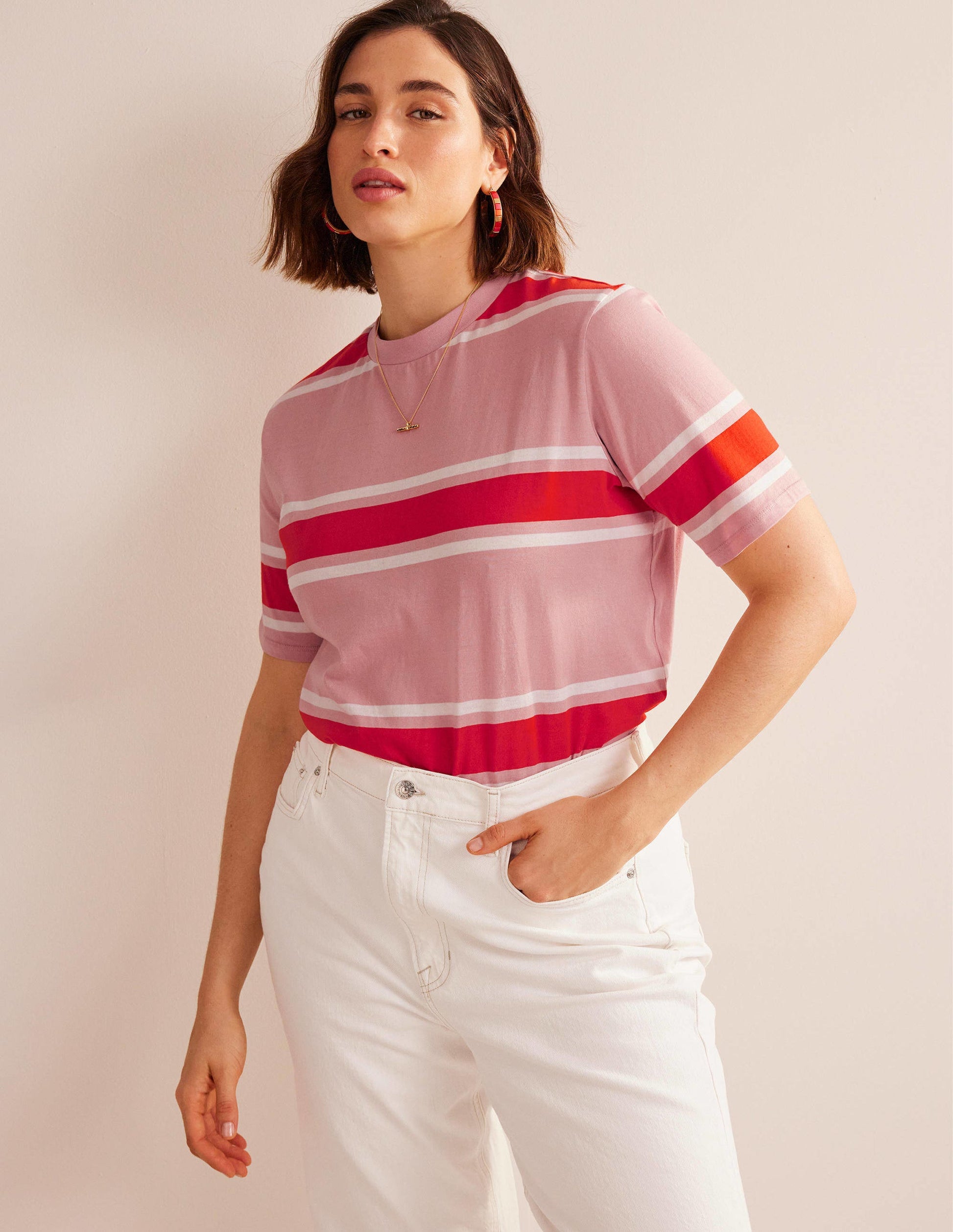 Boxy Stripe T-Shirt-Soft Pink/Orange Stripe-5
