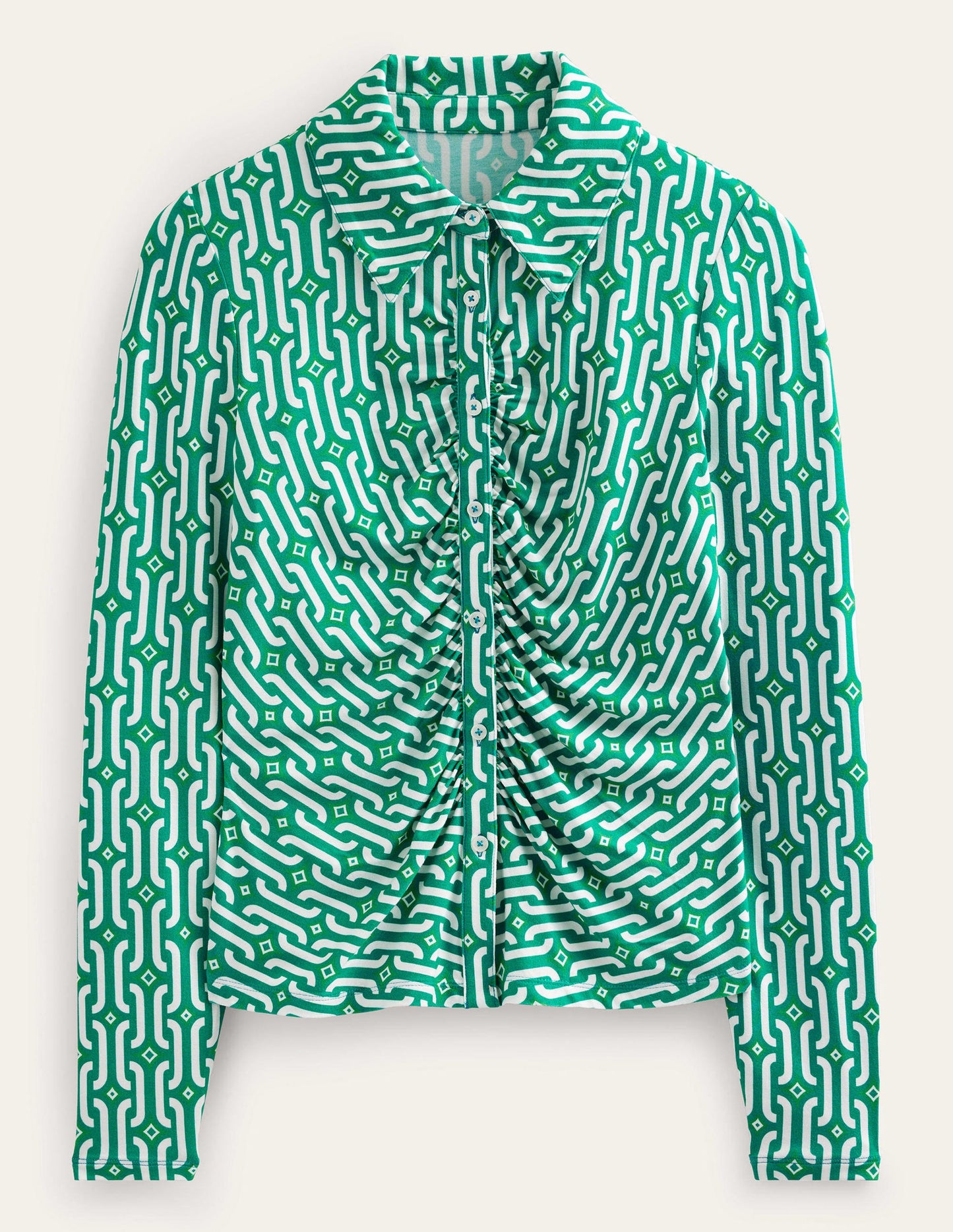 Printed Jersey Shirt-Bright Emerald, Azure Geo