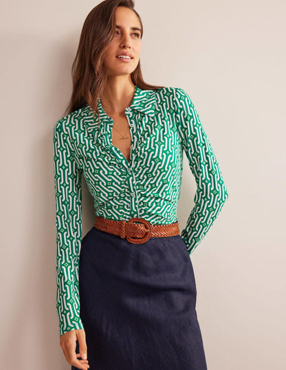 Printed Jersey Shirt-Bright Emerald, Azure Geo