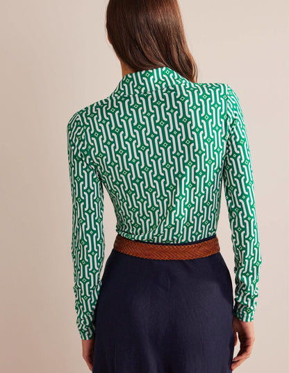 Printed Jersey Shirt-Bright Emerald, Azure Geo