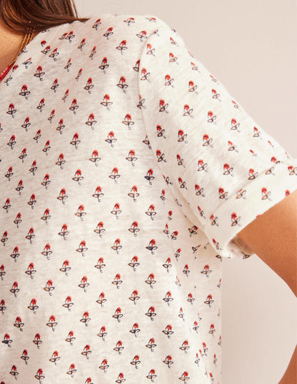 Printed Linen T-shirt-Ivory, Tulip Blush-2