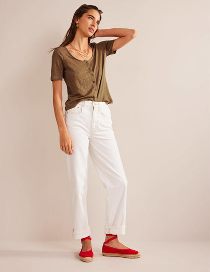 Scoop Neck Linen T-shirt-Camel-4