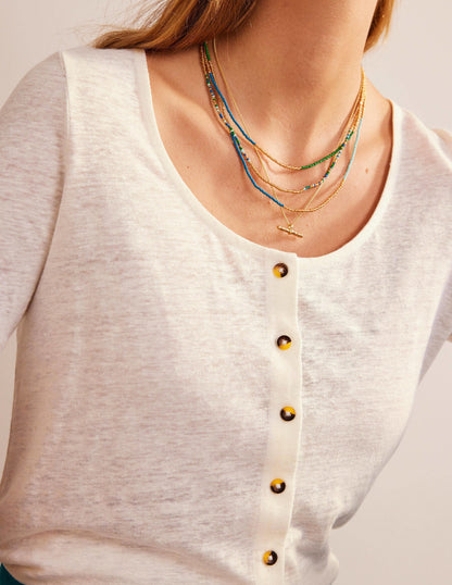 Scoop Neck Linen T-shirt-Ivory-2