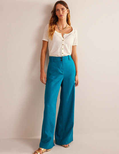 Scoop Neck Linen T-shirt-Ivory-4
