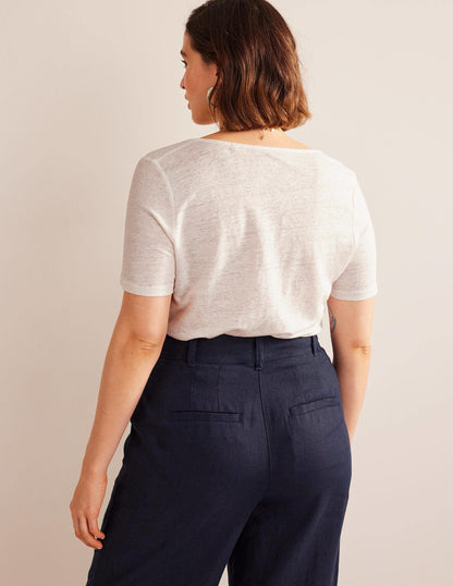 Scoop Neck Linen T-shirt-Ivory-6