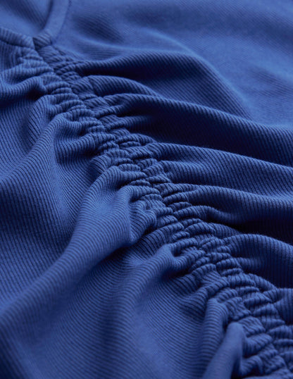 Ruched Front Rib T-shirt-Sapphire-6