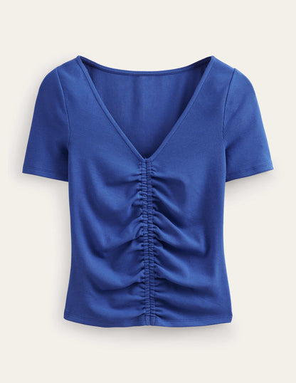 Ruched Front Rib T-shirt-Sapphire-5