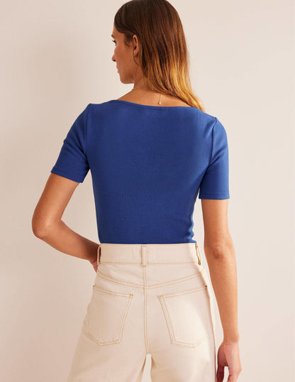 Ruched Front Rib T-shirt-Sapphire-3
