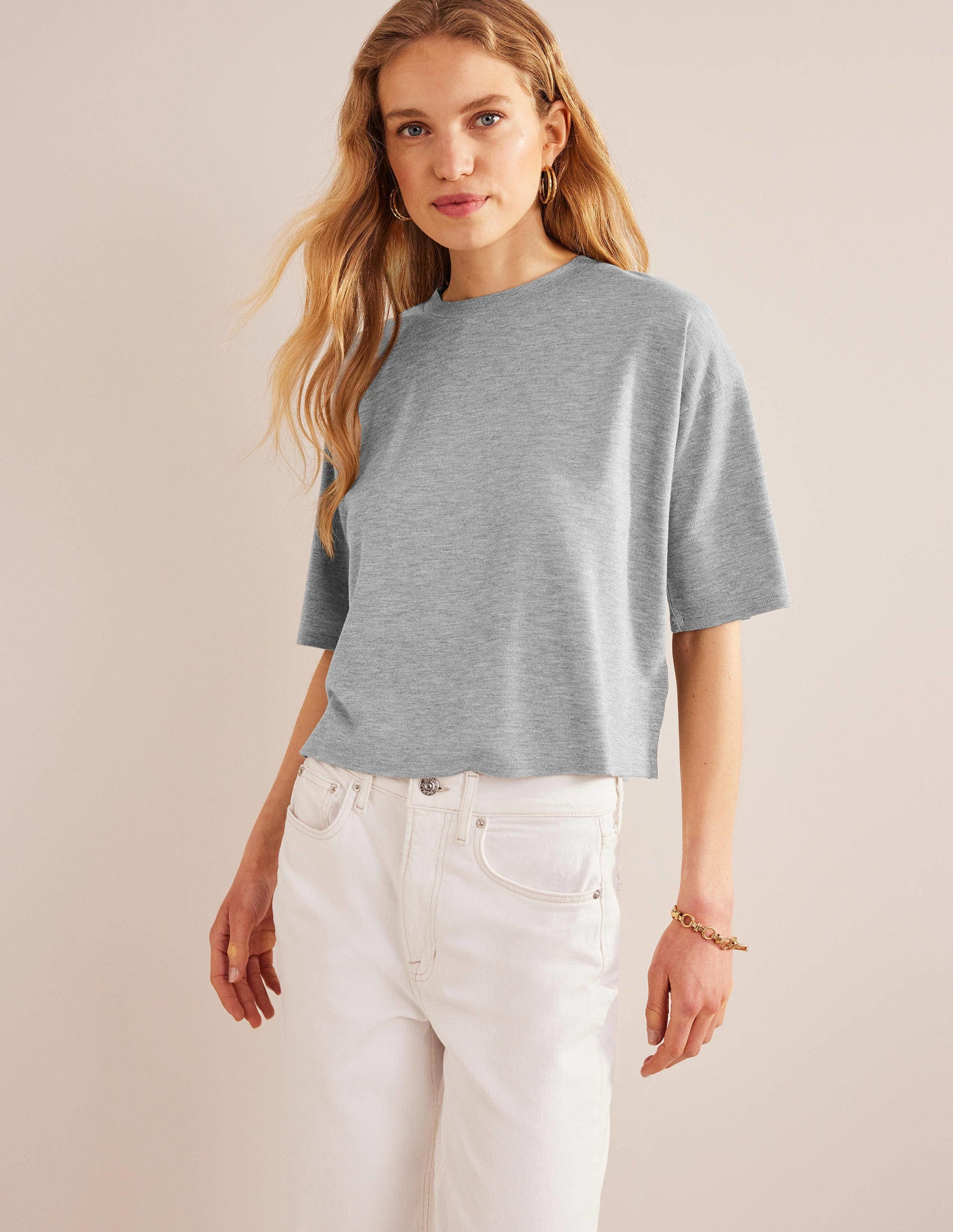 Boxy Sparkle Top-Grey Marl/Gold-1