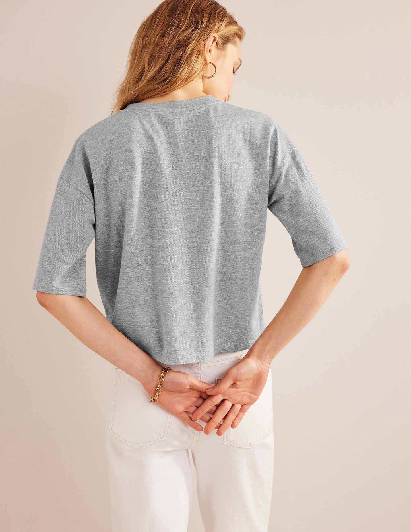 Boxy Sparkle Top-Grey Marl/Gold