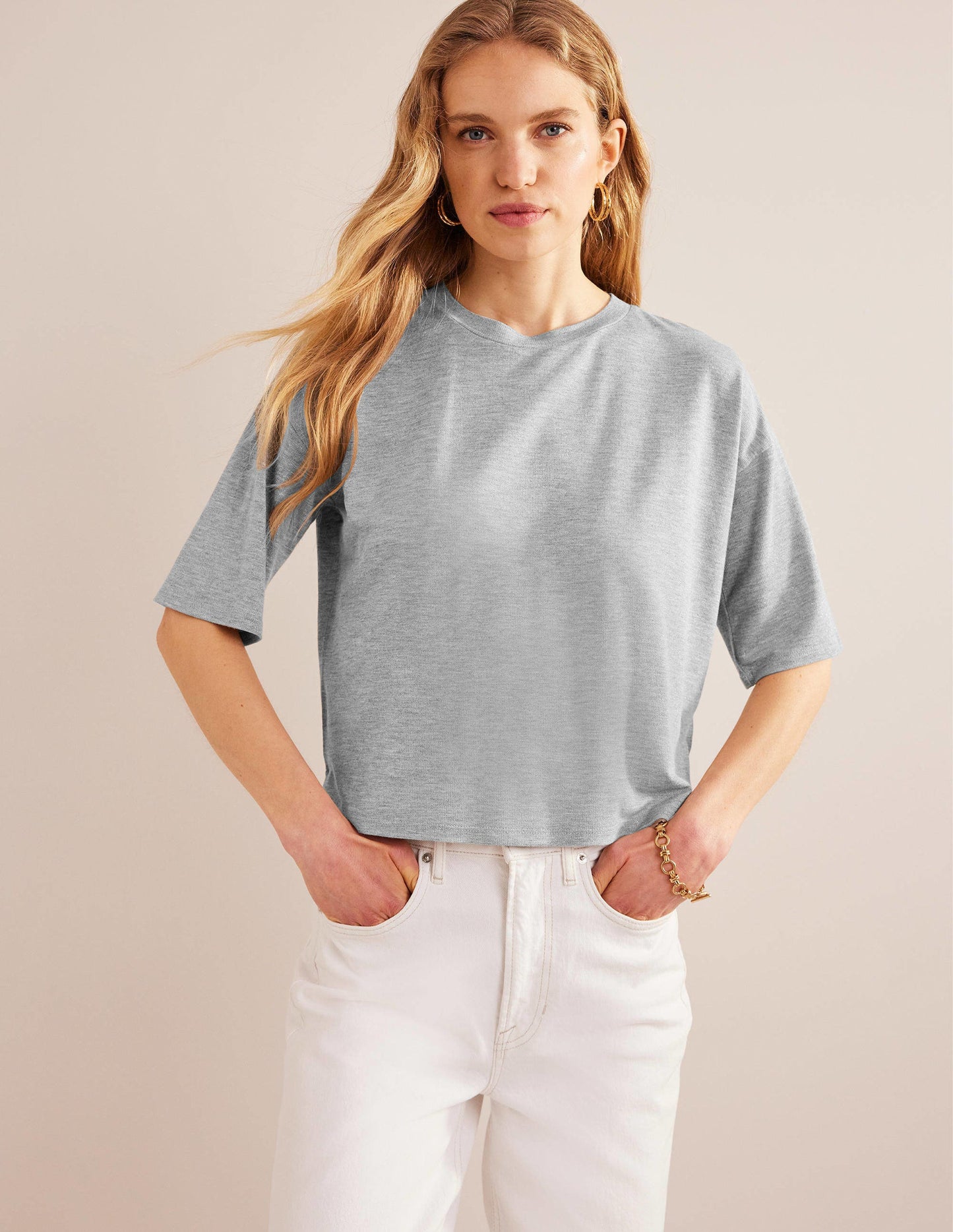 Boxy Sparkle Top-Grey Marl/Gold