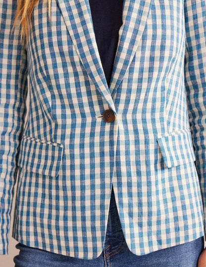 The Cambridge Linen Blazer-Blue and White Gingham