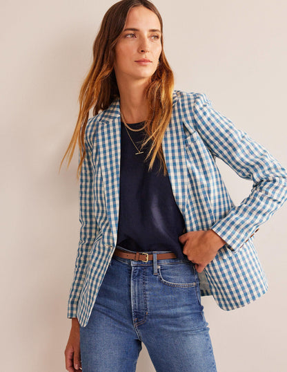 The Cambridge Linen Blazer-Blue and White Gingham