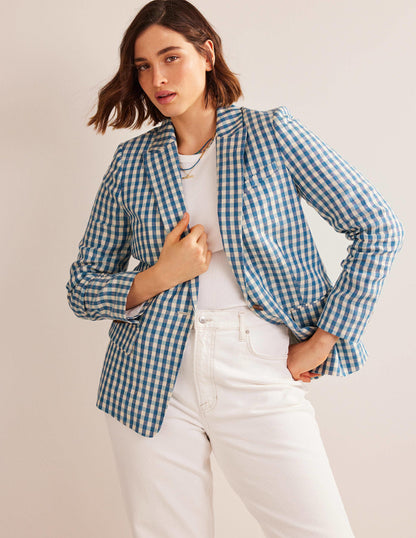 The Cambridge Linen Blazer-Blue and White Gingham