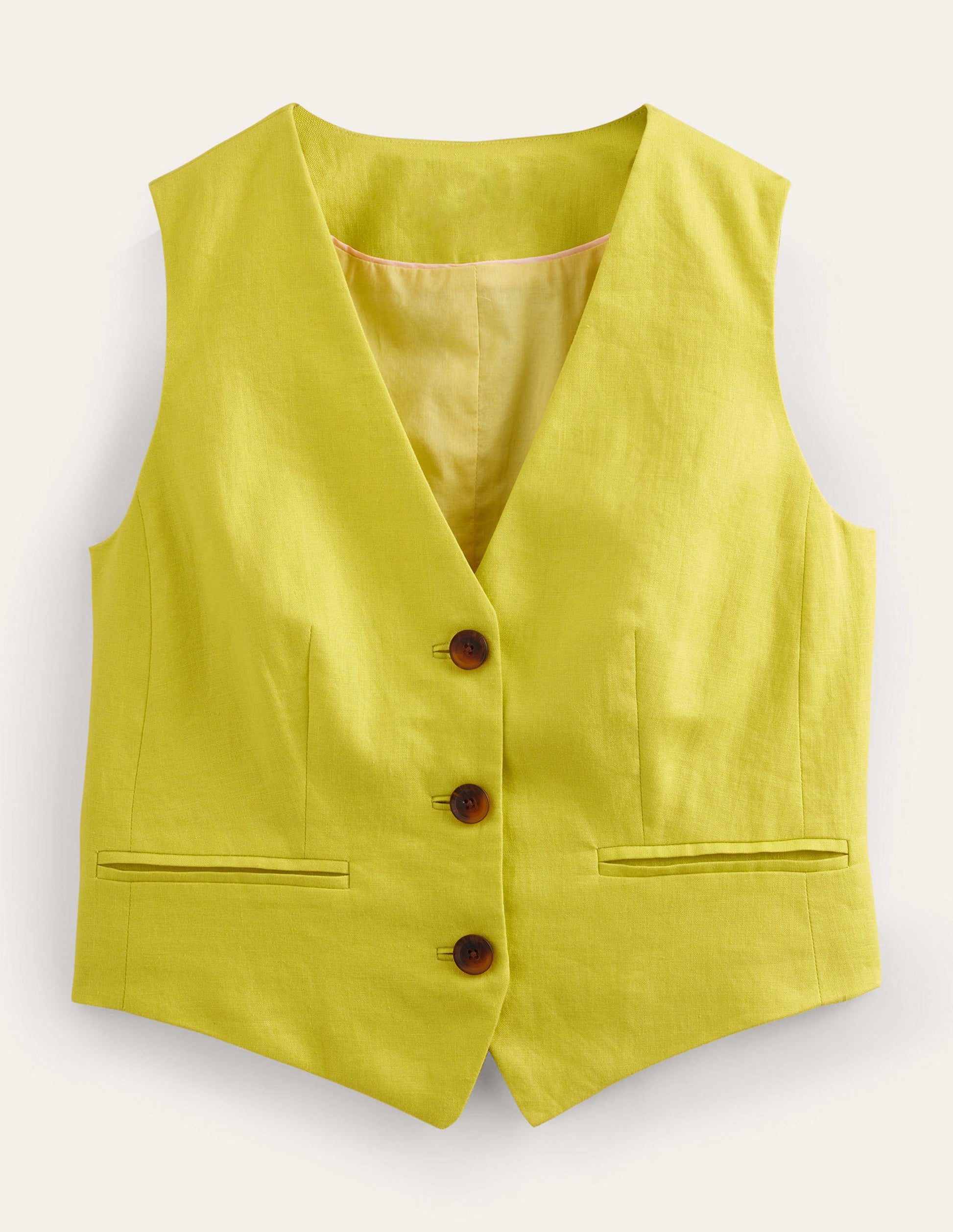 Linen V-Neck Waistcoat-Citrus-6