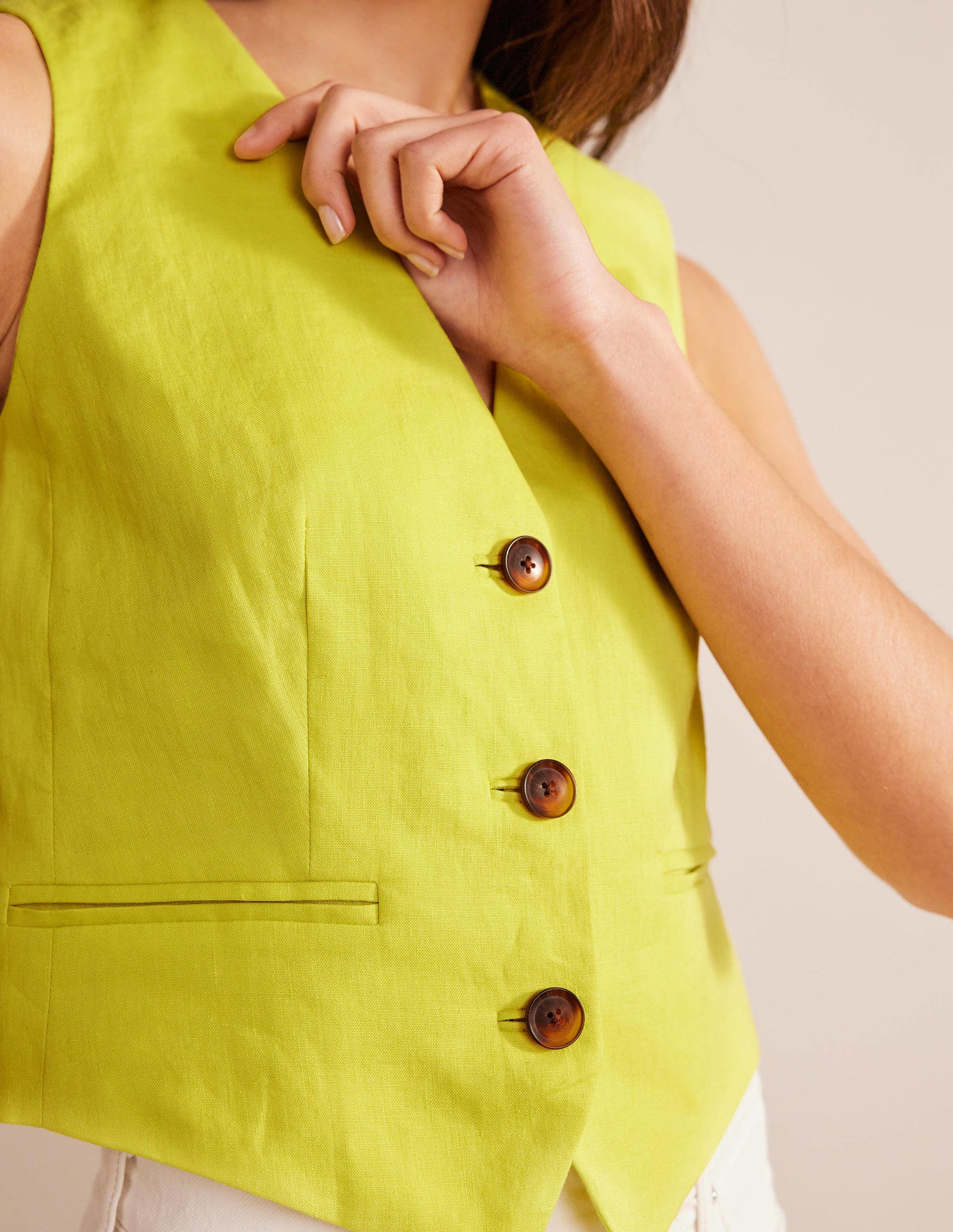Linen V-Neck Waistcoat-Citrus-2