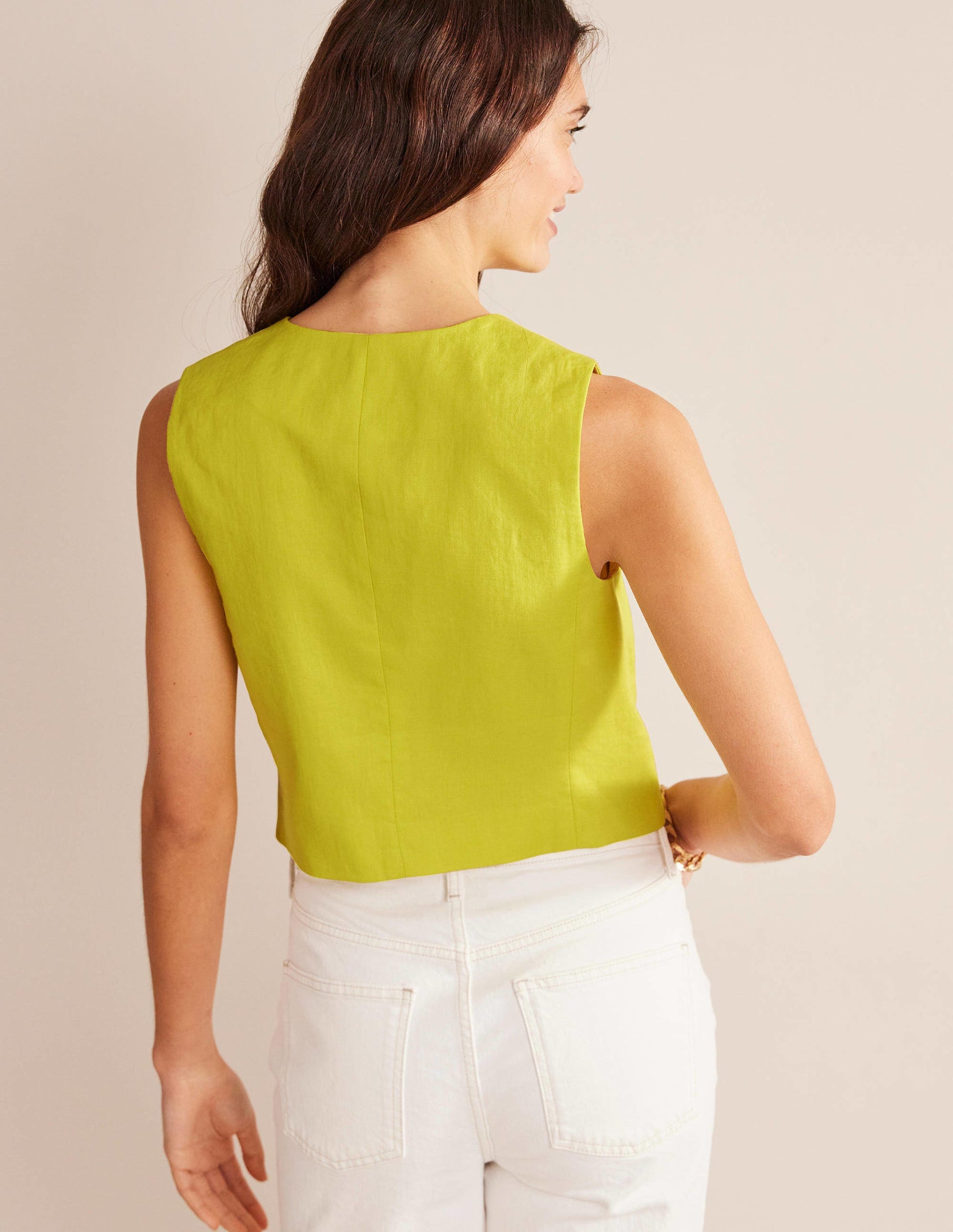 Linen V-Neck Waistcoat-Citrus-3