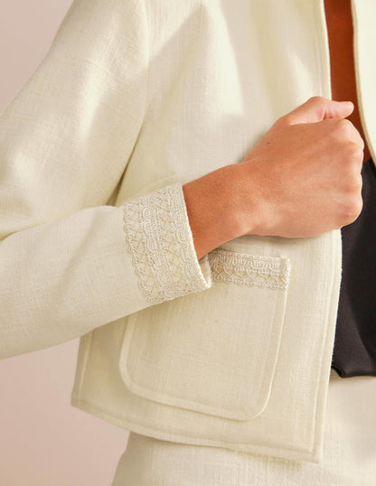Cropped Cotton Jacket-Ivory-2