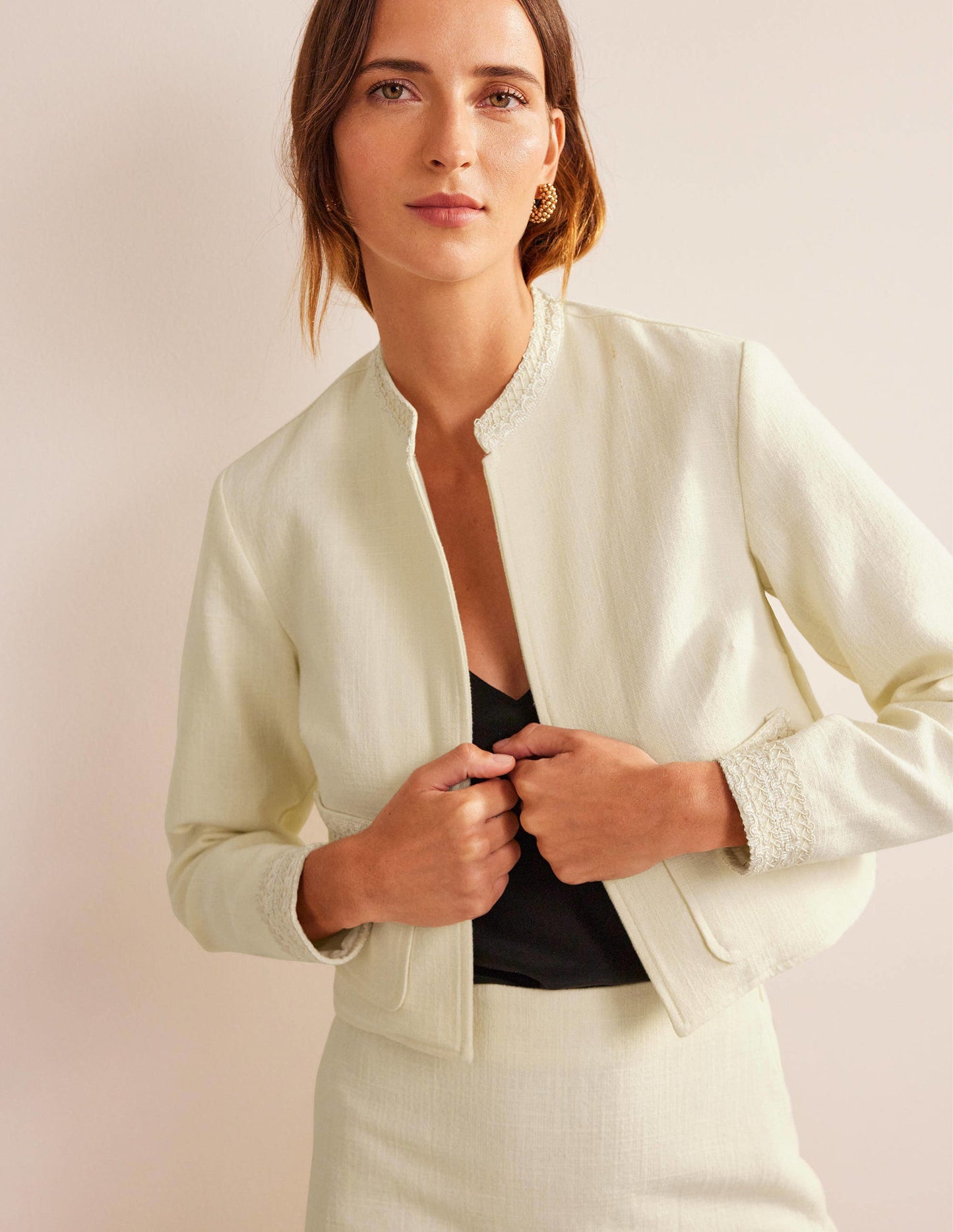 Cropped Cotton Jacket-Ivory